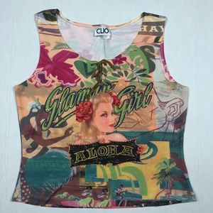 Womens ALOHA Glamour Girl Hawaiian Floral Tank🌺